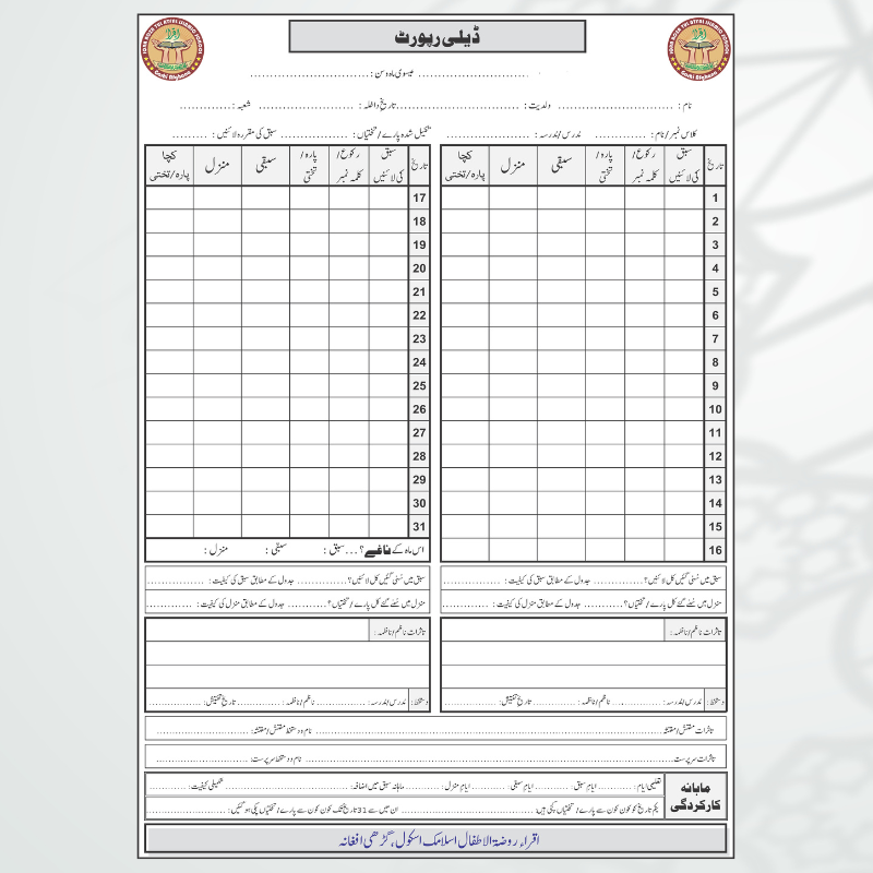 Iqra School Hifz Daily Report