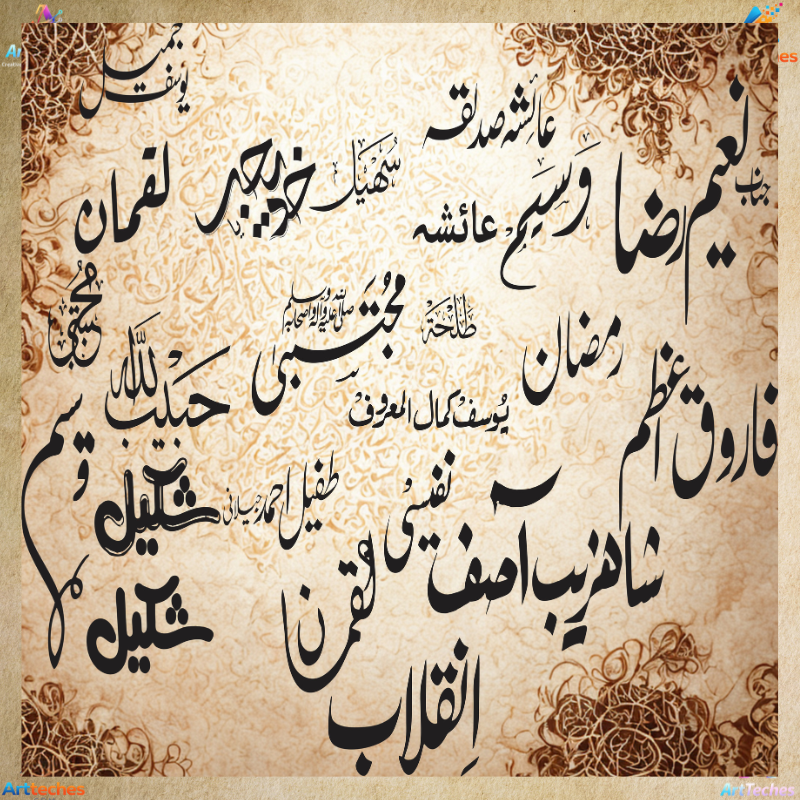 Personalized Islamic Names Calligraphy Wall Art - Custom Arabic Calligraphy Decor