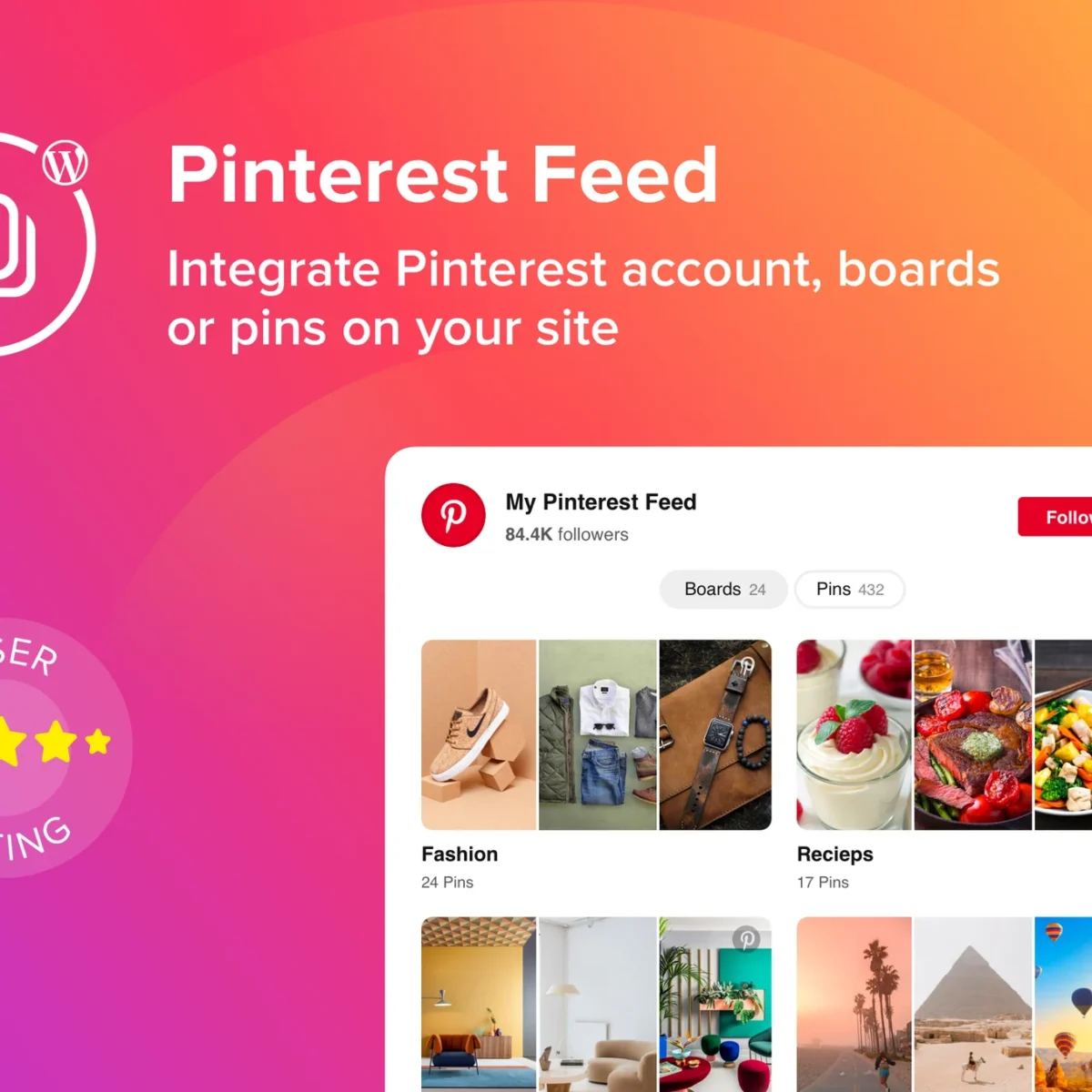 WordPress Pinterest Feed Plugin - Showcase Pins & Boost Engagement